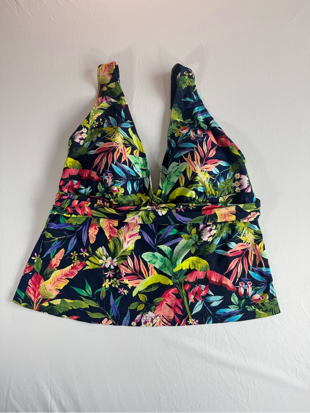 Lands End Tankini Swim Top Womens Large 14-16 Tropical Floral Lined Bra Stretch
